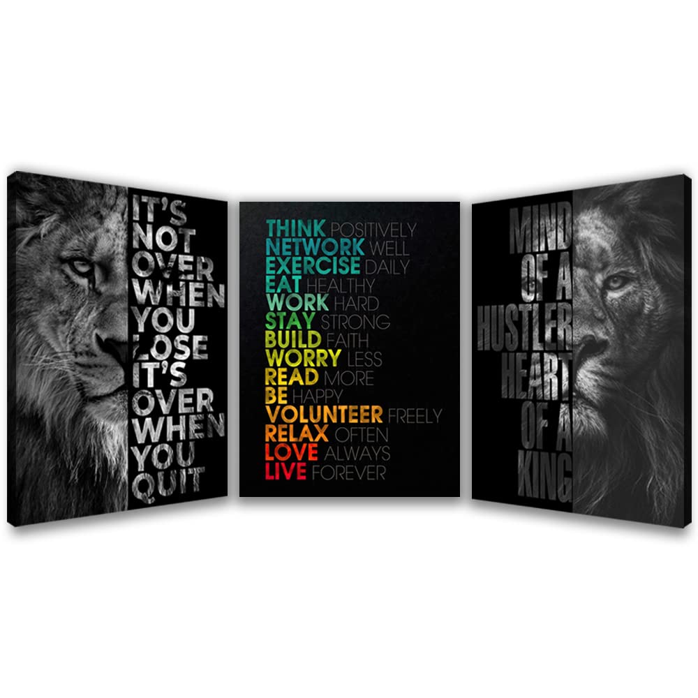 Halioyo 3 Piece Lion Wall Art - Motivational Wall Art, Inspirational Canvas Prints for Office Decor, Modern Lion Picture for Men, Leadership & Strength Pictures for Bedroom Living Room(12x16 inches)