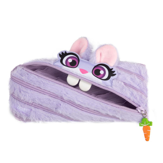 ZIPIT Bunny Pencil Case for Girls, Cute Zipper Pouch for Kids Teens, Stationery Bag for School,Purple