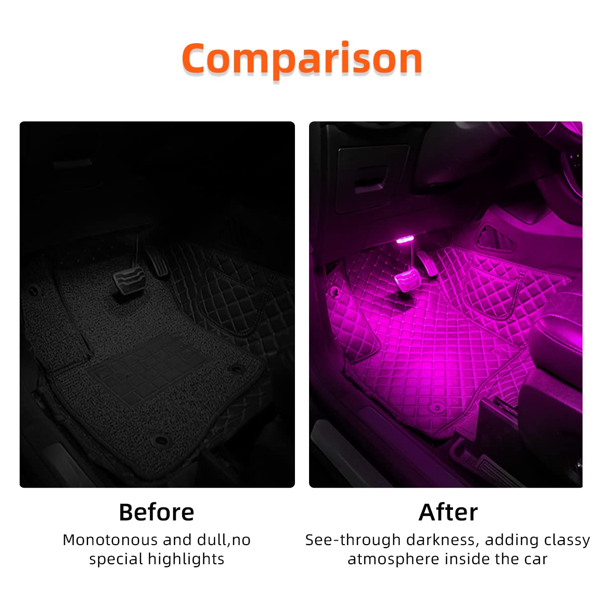Ziciner Car Wireless LED Lights, Super Bright USB Rechargeable Bulb, Colorful, 2 PCS, ABS Material