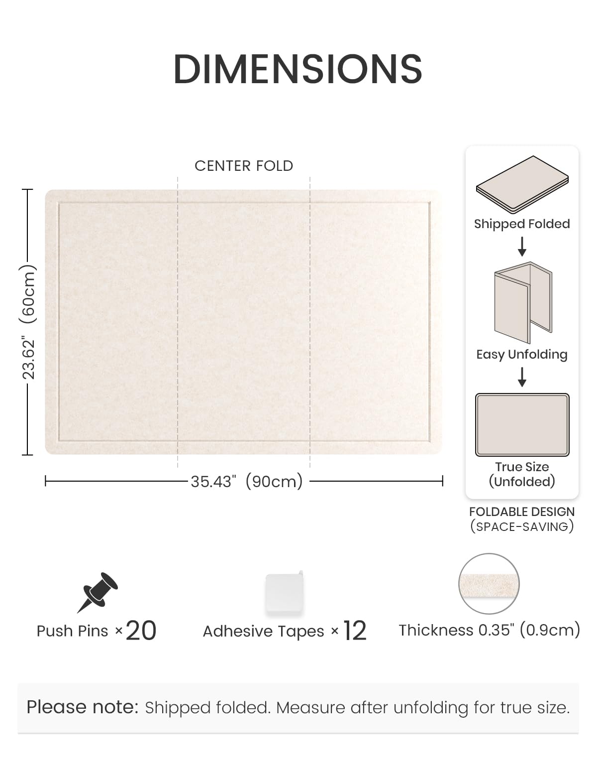 Fluxynara Bulletin Board,35.4" x 23.6" Cork Board Alternative with 12 Safe Removable Adhesive Tabs, Foldable Felt Pin Board for Home Office, Classroom, Bedroom,Entryway for Walls—Oatmeal