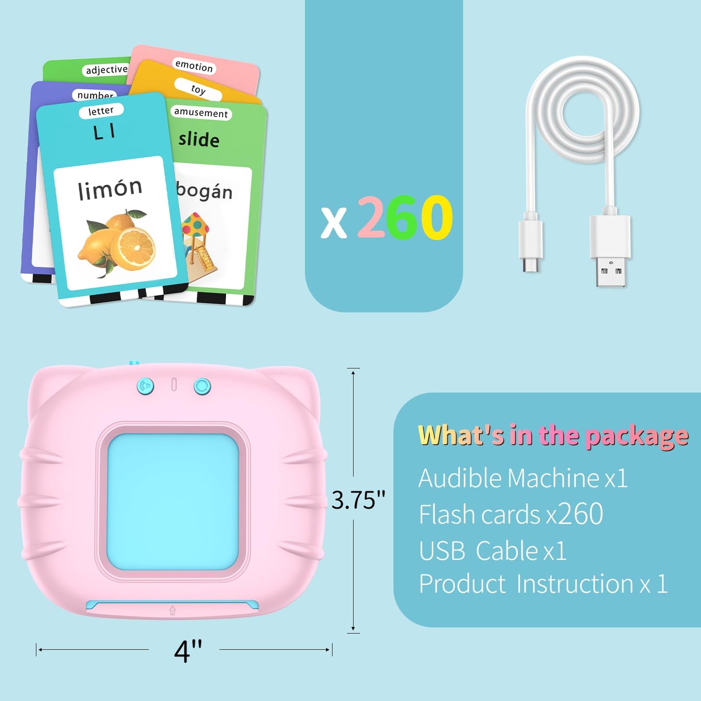 Eaever Bilingual Spanish English 520 Sight Words Talking-Flash-Cards, Valentine's Day Gift Birthday Present for 2 3 4 5 6 Year Old Girls, Preschool Learning Activities for Toddlers Age 2-6, Pink