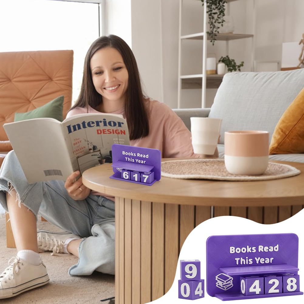 UNICRAFTALE Books Read This Year Counter Plastic 3D Printed Book Tracker for Reading Goal Display Purple Books Counter Sign Bookshelf Decor Reading Challenge Gift for Book Lovers 15.7x5.1x3.1Inch