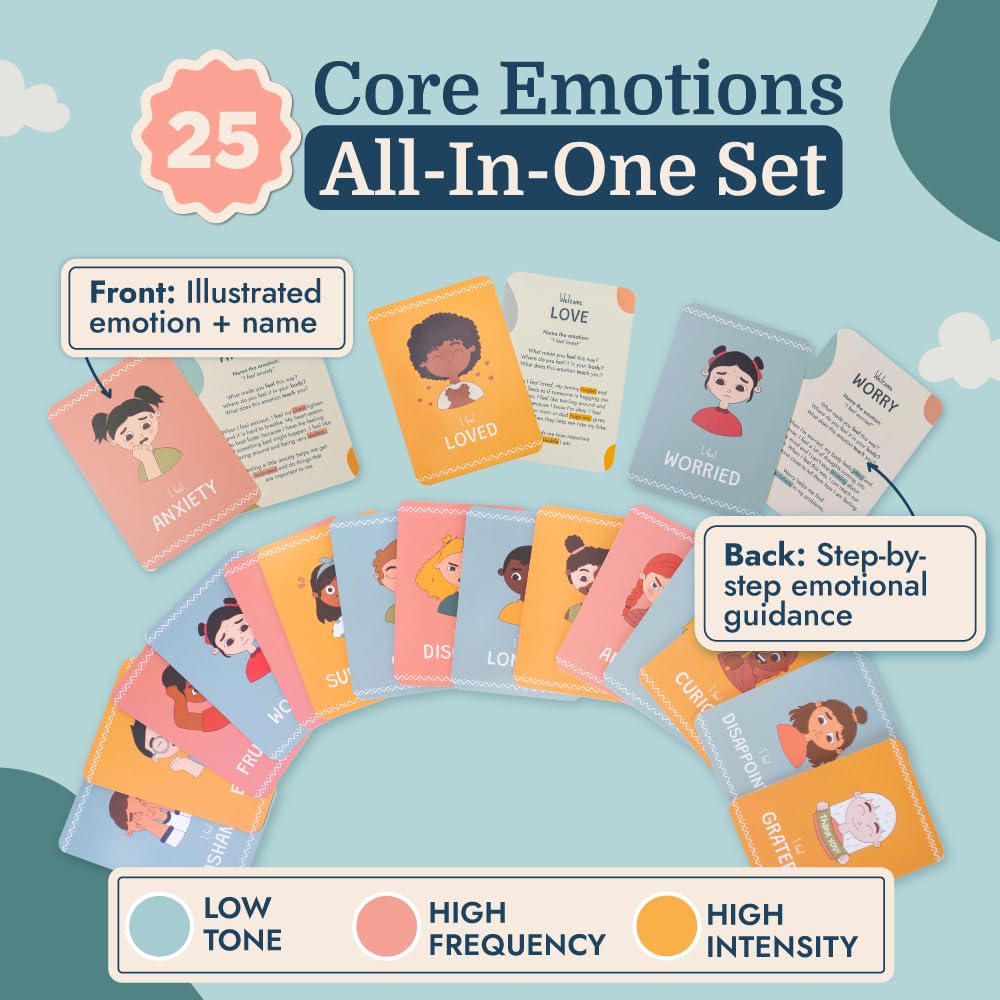 Samma Sati Emotion Flashcards – 25 Emotion Cards for Toddlers - Help Toddlers Identify Emotions – Emotion Cards for Kids – Fun Illustrations Mixed Emotions Card Deck & Feelings Card - 2-8 Years