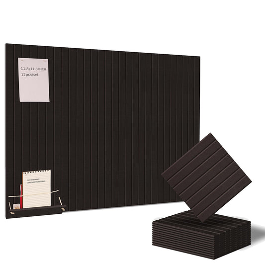 12 Pack Bulletin Boards 48" x 36" Alternative Cork Board for Office,Built-in Storage Device，Large Cork Boards for Walls ， Felt Wall Tiles, Contains Removable Security Stickers and PushPins (V-Black)