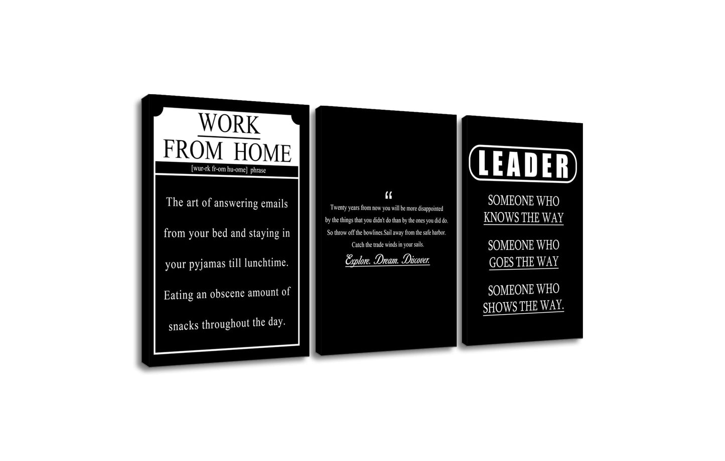 YSPCSUN Triptych Wall Decor Inspirational Posters for Office, Black White Work from Home Leader Quote 3 Panel Canvas Prints for Home Office Dorm Workspace, 48x24 Inch Display