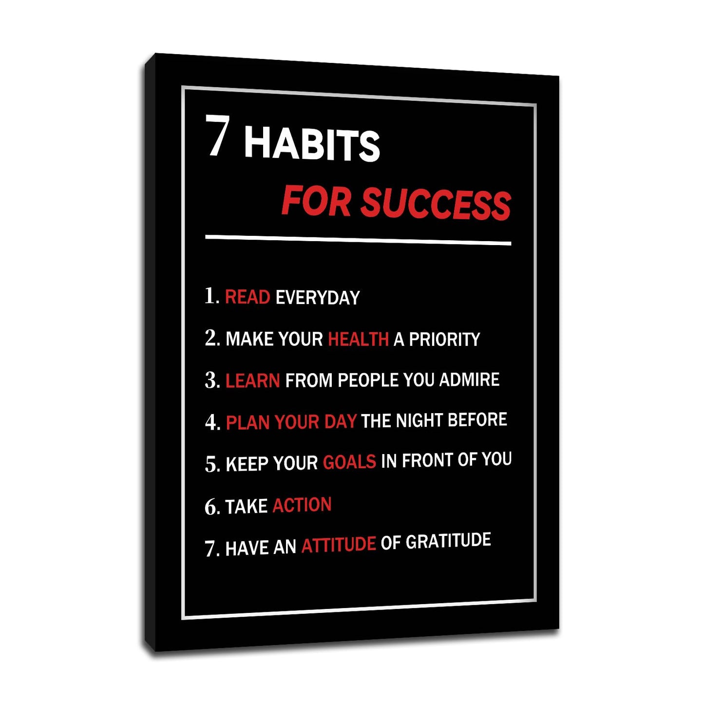 7 Habits For Success Motivational Poster Wall Art Home Decor Inspirational Canvas Print Pictures Inspiring Artwork for Living Room Office Gym Classroom Decoration Stretched and Framed [18''W X 24''H]