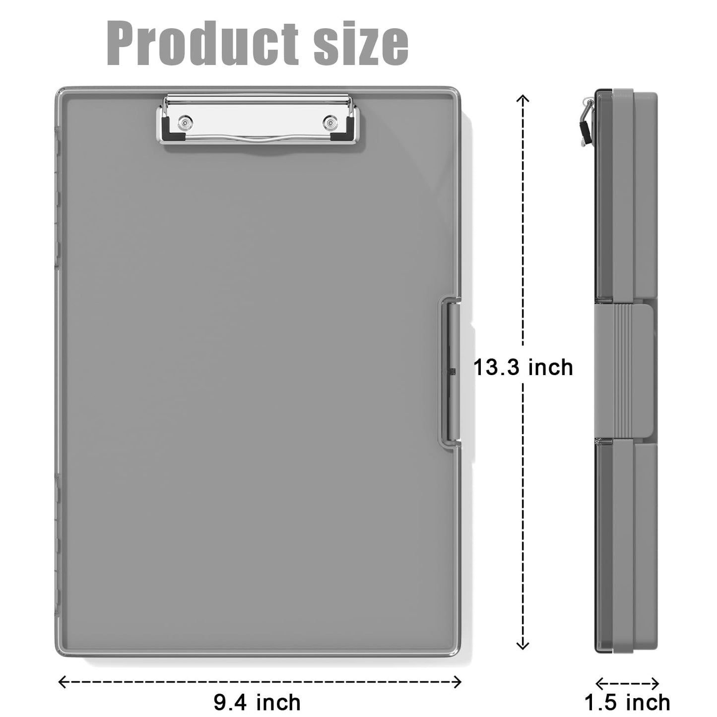 Hongri Clipboard with Storage, Grey 8.5 x 11 Folder Nursing Side Opening, Heavy Duty with Dual Compartment, Dry Erase Clear Cover, Smooth Writing for Teachers, Classroom, Office & School Supplies