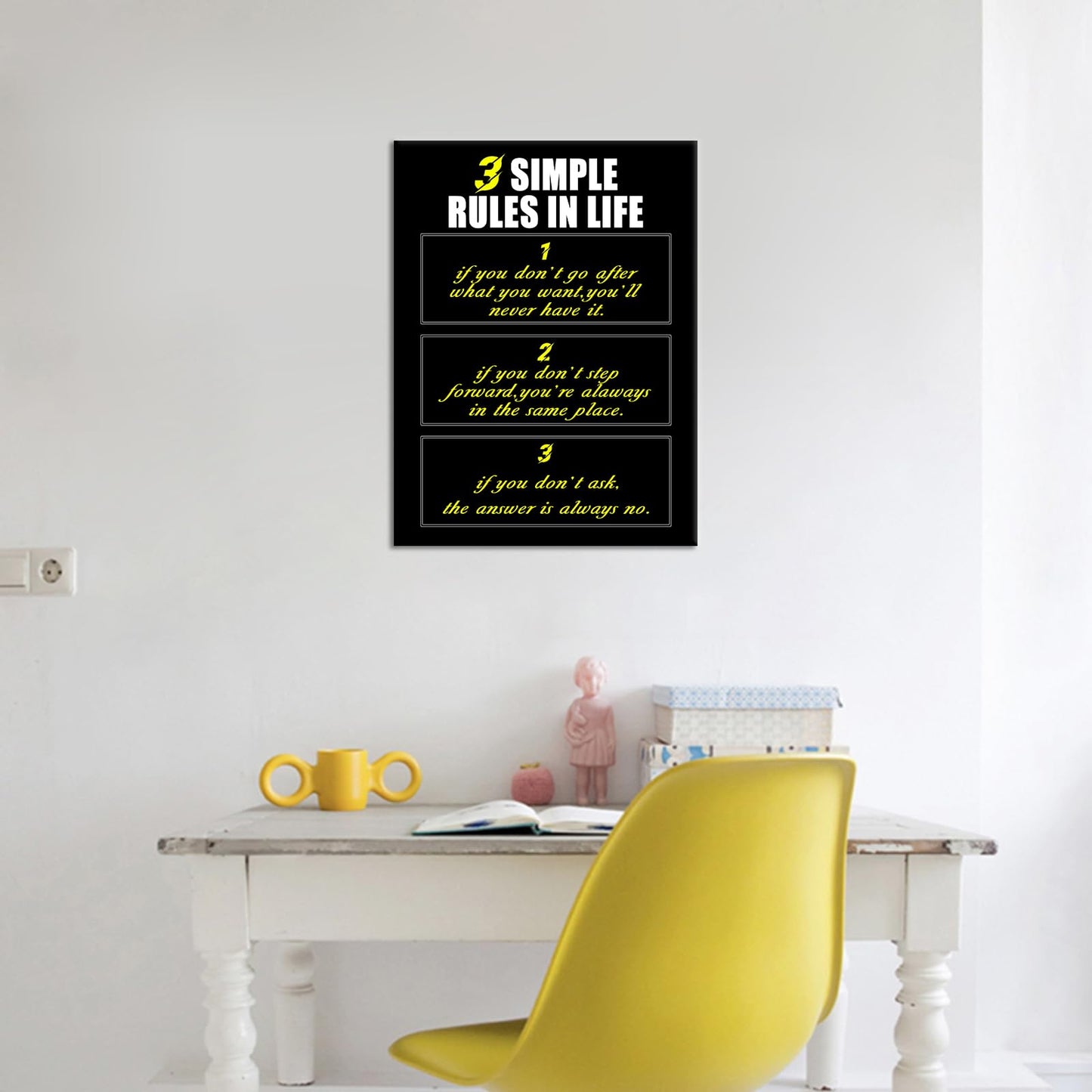 YSPCSUN Inspirational Wall Art for Office Decor 3 Simple Rules in Life Canvas Prints Framed Motivational Posters Success Quotes Artwork for Gym Men Bedroom Living Room 24x18 Inch