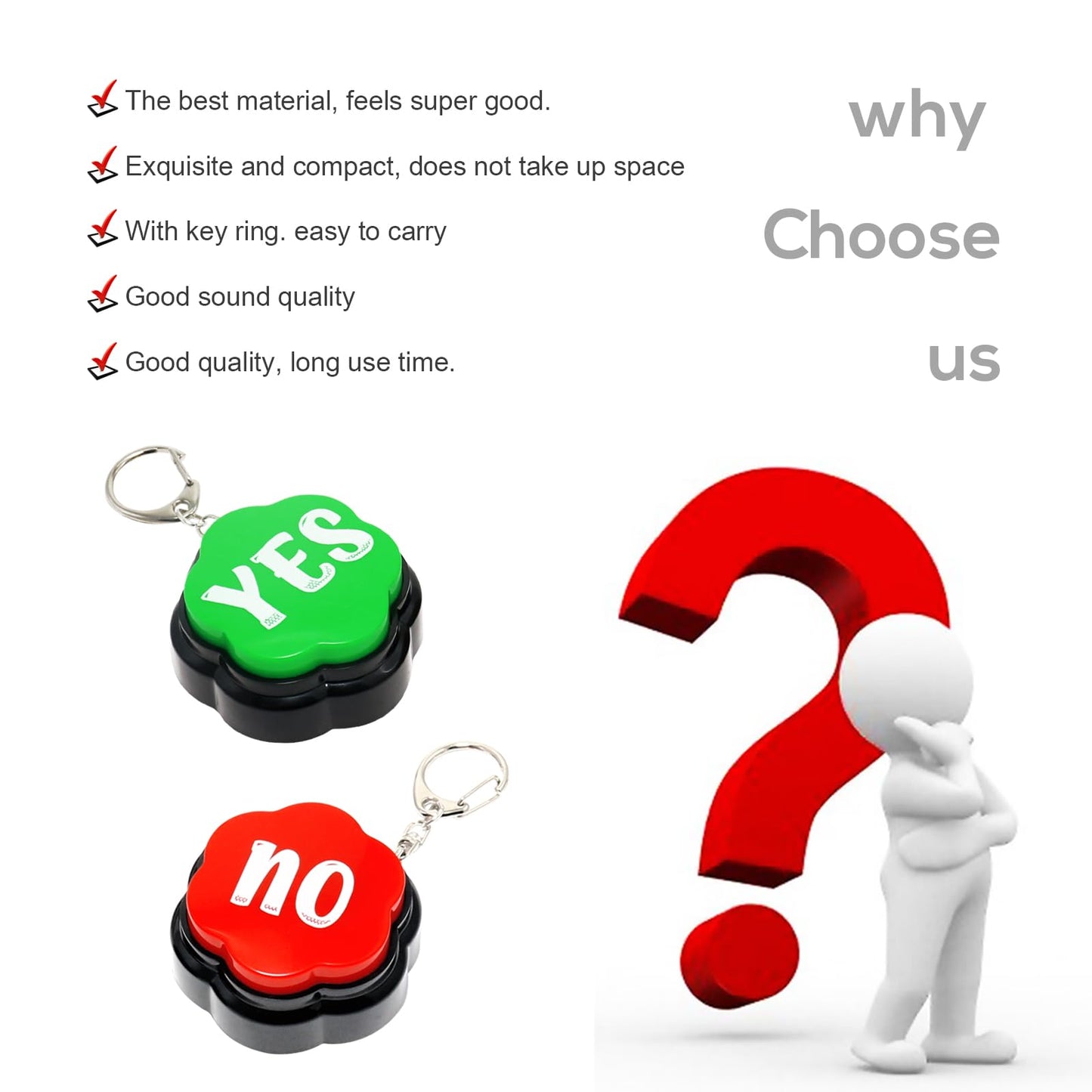 ANLIKY Yes No Sound Buzzers, Portable Keychain Buttons with Sound, Answer Buzzers Set of 2, Buzzers for Game Show