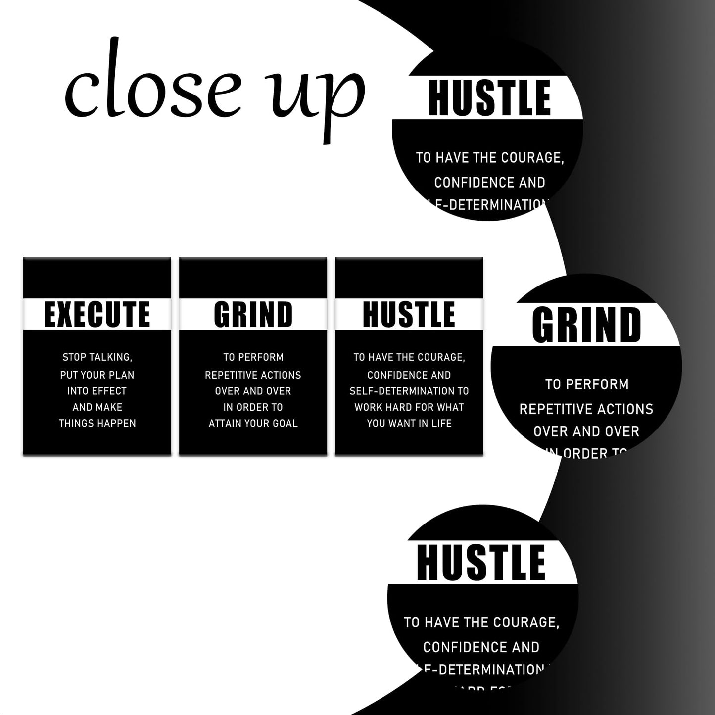 PSYYSP 3 Piece Canvas Wall Art Execute Grind Hustle Posters, Black White Motivational Triptych Wall Decor for Office, Bedroom, Dorm, Business Workspace, Framed Canvas 36x16inch