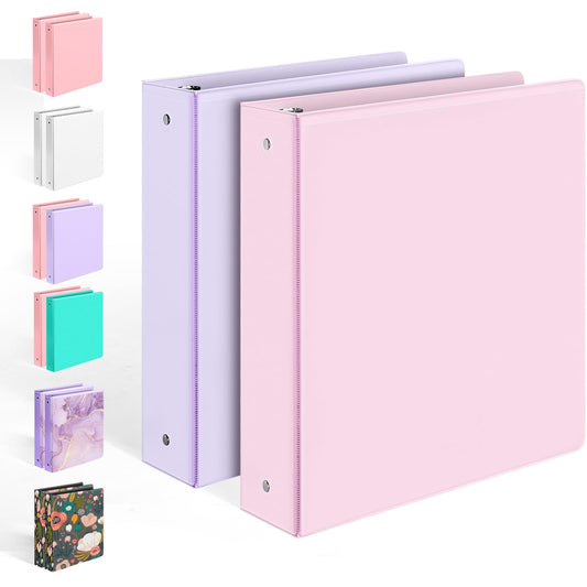 2 Pack BinderX Extra Durable 3 Ring Binder, 2 Inch Binder Round Ring, Fits 900 Sheets of 8.5x11 Paper, Customizable View Cover with Inside Pockets, Cute School Supplies for Girls, Pink & Purple