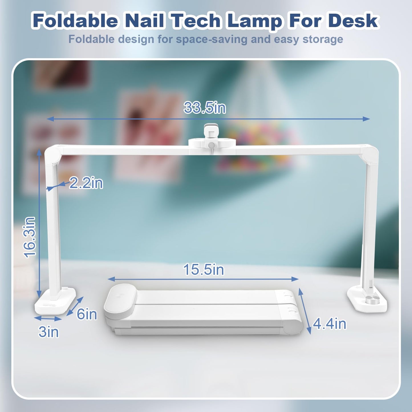 CGBE Nail Table Light - 33.5in Desk Light with Phone Holder, 456 LED, 3 Colors, 10 Brightness Levels, Aluminum, White, Model F800E