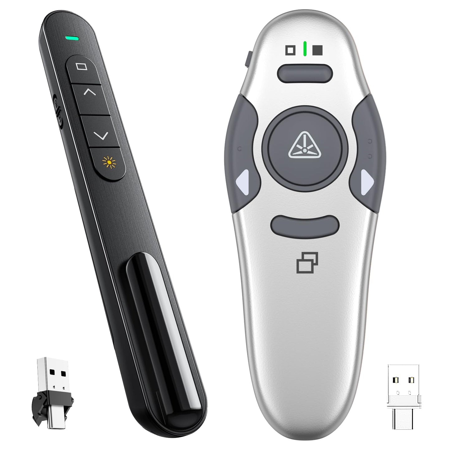 QUI Presenter Clicker USB A&C Bundle | Pen-Shaped Black & Remote-Shaped Silver