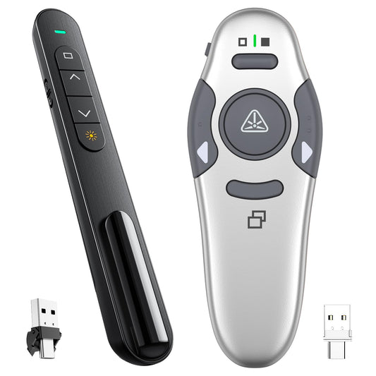QUI Presenter Clicker USB A&C Bundle | Pen-Shaped Black & Remote-Shaped Silver