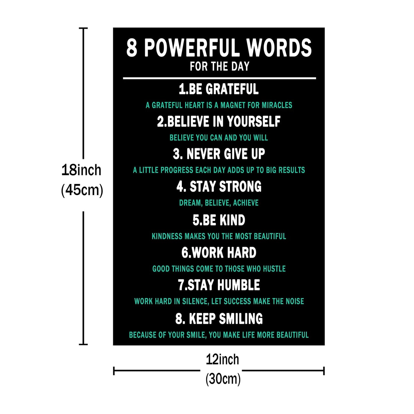 PSYYSP 8 Powerful Words Motivational Framed Canvas Wall Art, Black Teal Inspirational Typography Poster, Daily Affirmation Quote Print for Home Office, Bedroom, Dorm, Study Room Decor, 18x12 Inch