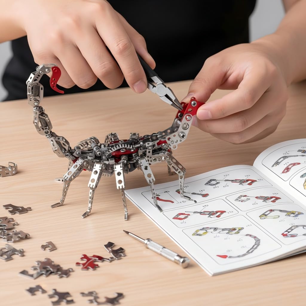 Scorpion 3D Metal Puzzles for Adults, 454PCS Stainless Steel DIY Mechanical Metal Model Kits, No Glue Assembly with Movable Joints, Challenging Metal Building Kit Desk Decor Gift (Red)