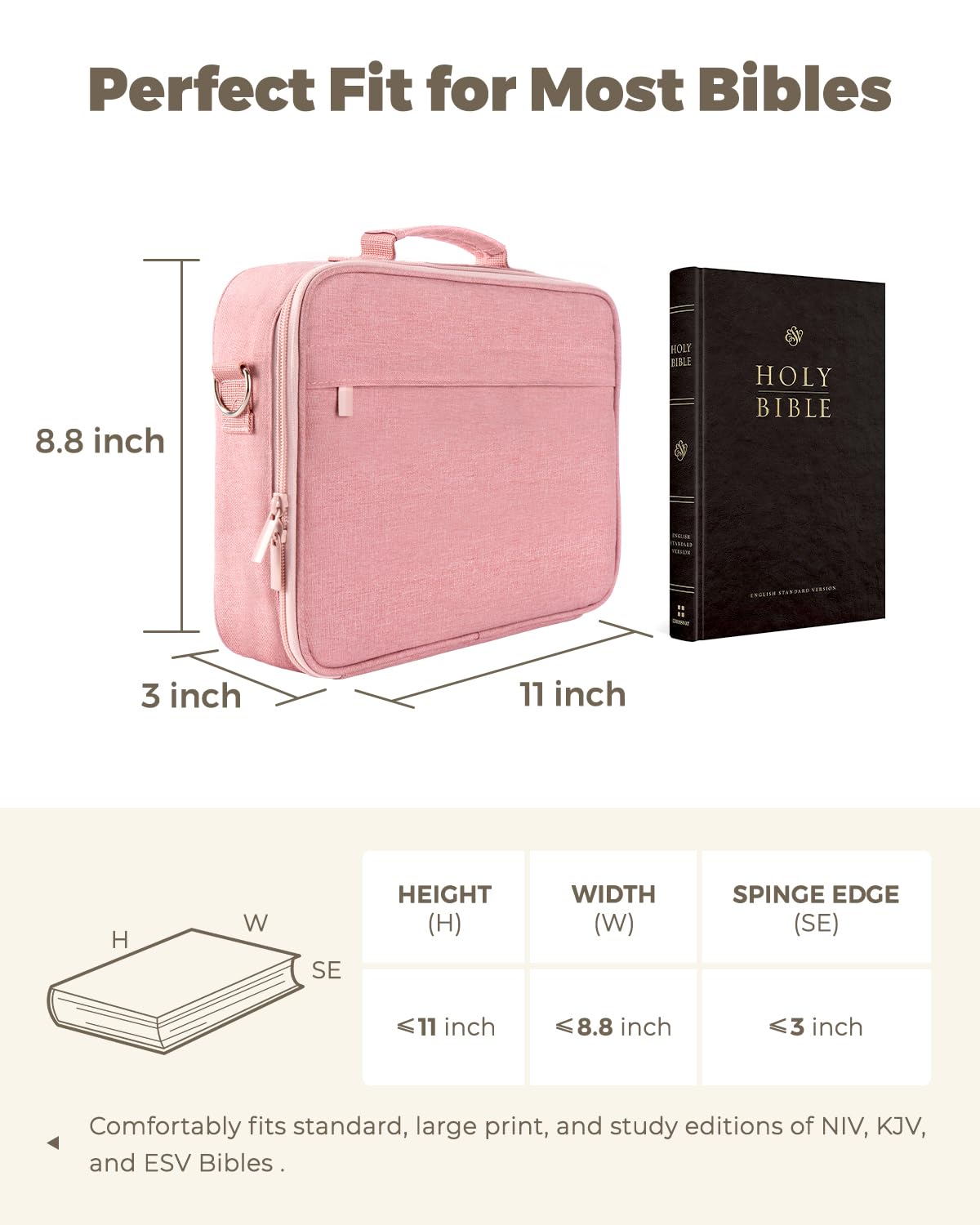 WEMATE Large Capacity Bible Cover Case, Waterproof Study Supplies Tote Bag with Double-Layer Handle & Shoulder Strap, Bag for Women, Girls, Teens, and Christian (Pink)