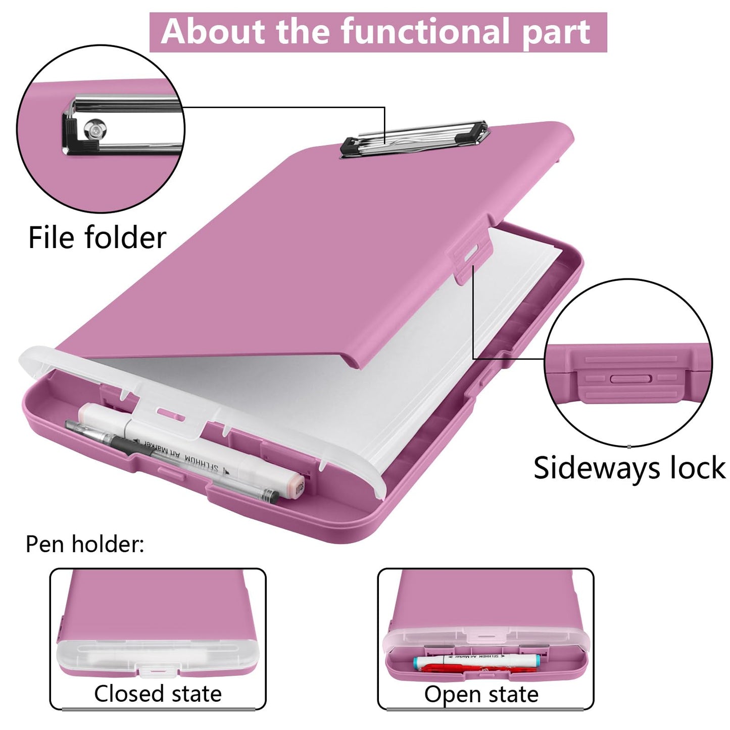 SFLHHDM Purple Clipboard with Storage, Clip Boards 8.5x11, Plastic Clipboard with Pen Holder, Teacher Clip Board, Clipboards Organizer for Women Teachers Work, School & Office Supplies