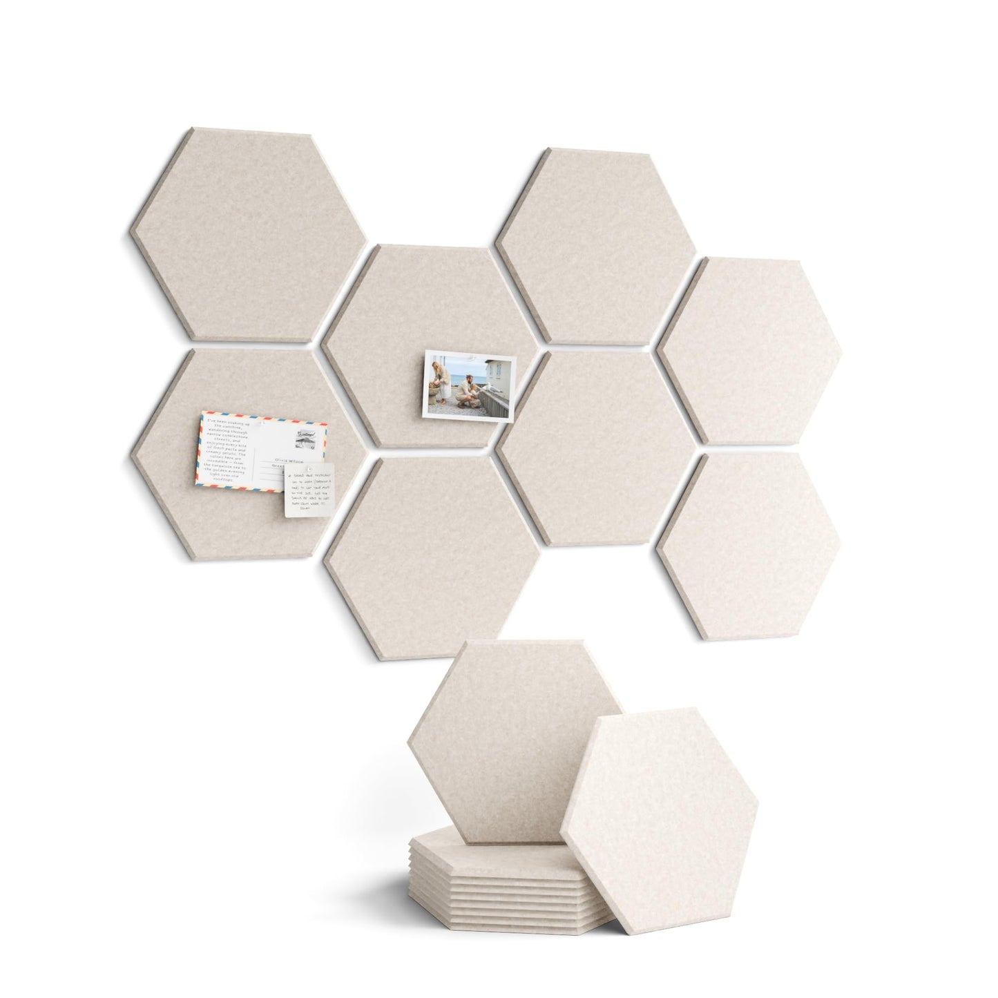 Fluxynara Hexagon Cork Board Alternative for Walls Decor-8-Pack Felt Bulletin Board Tiles,with 30 Pushpins,50 Adhesive Tabs for Office,Classrooms & Home Pin Board Felt Board-Oatmeal