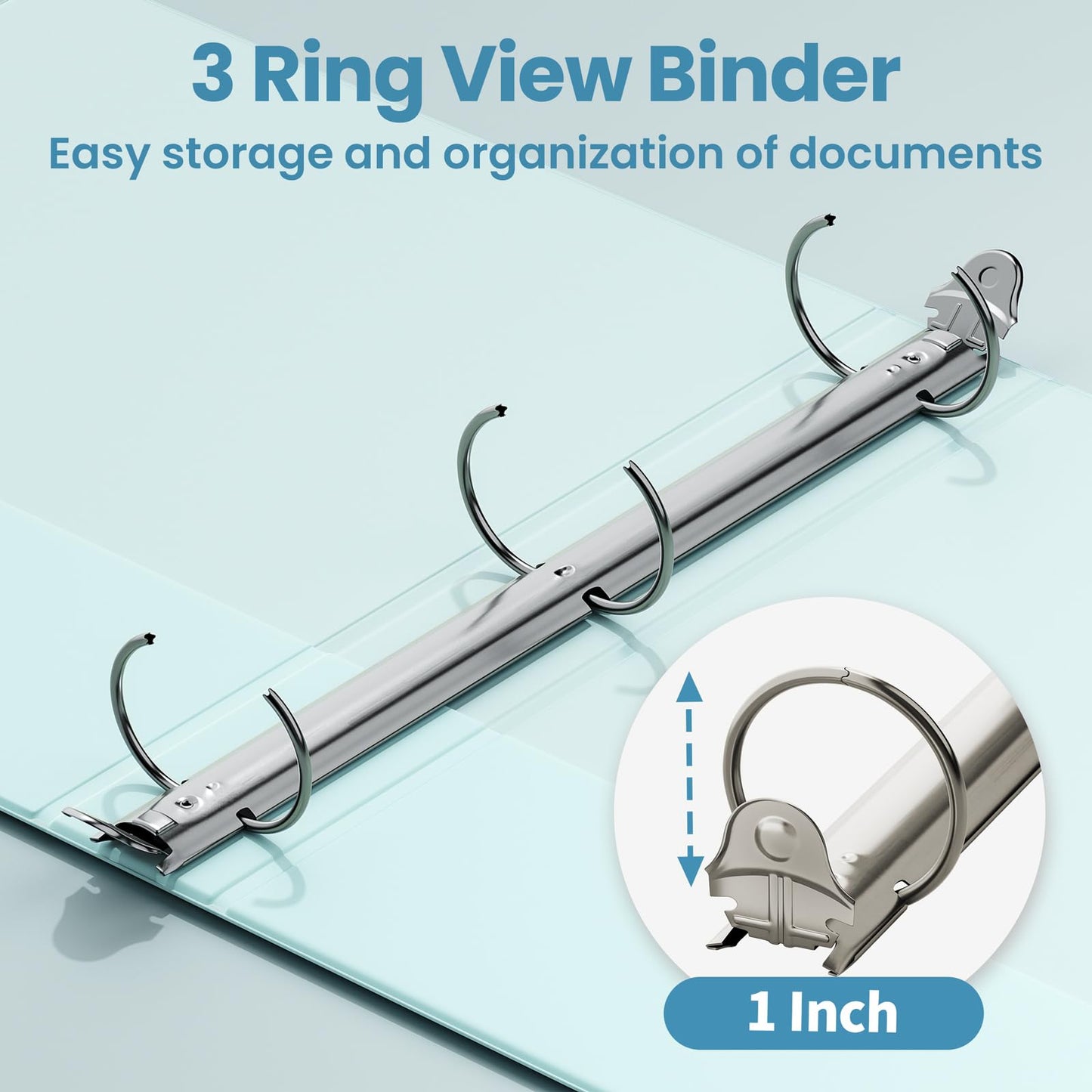 SUNEE 3 Ring Binder 1 Inch 2 Pack, Clear View Binder Three Ring PVC-Free (Fit 8.5x11 Inches) for School or Office Supplies, Blue