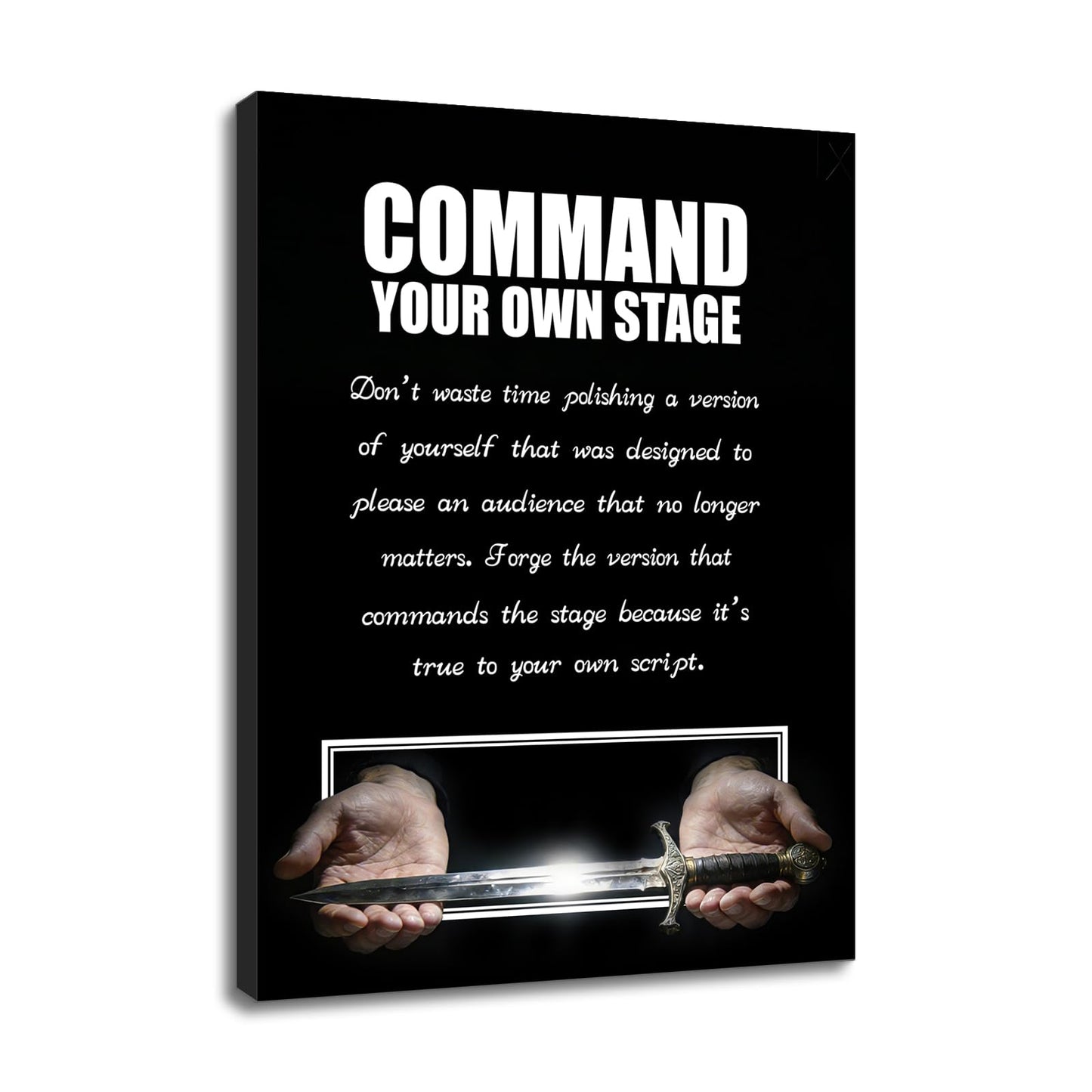 YSPCSUN Inspirational Posters For Home Office Decor Glowing Sword Wall Art Motivational Quotes Canvas Paintings Leadership Signs For Gym Masculine Room Decoration Ready To Hang 24x18 Inch
