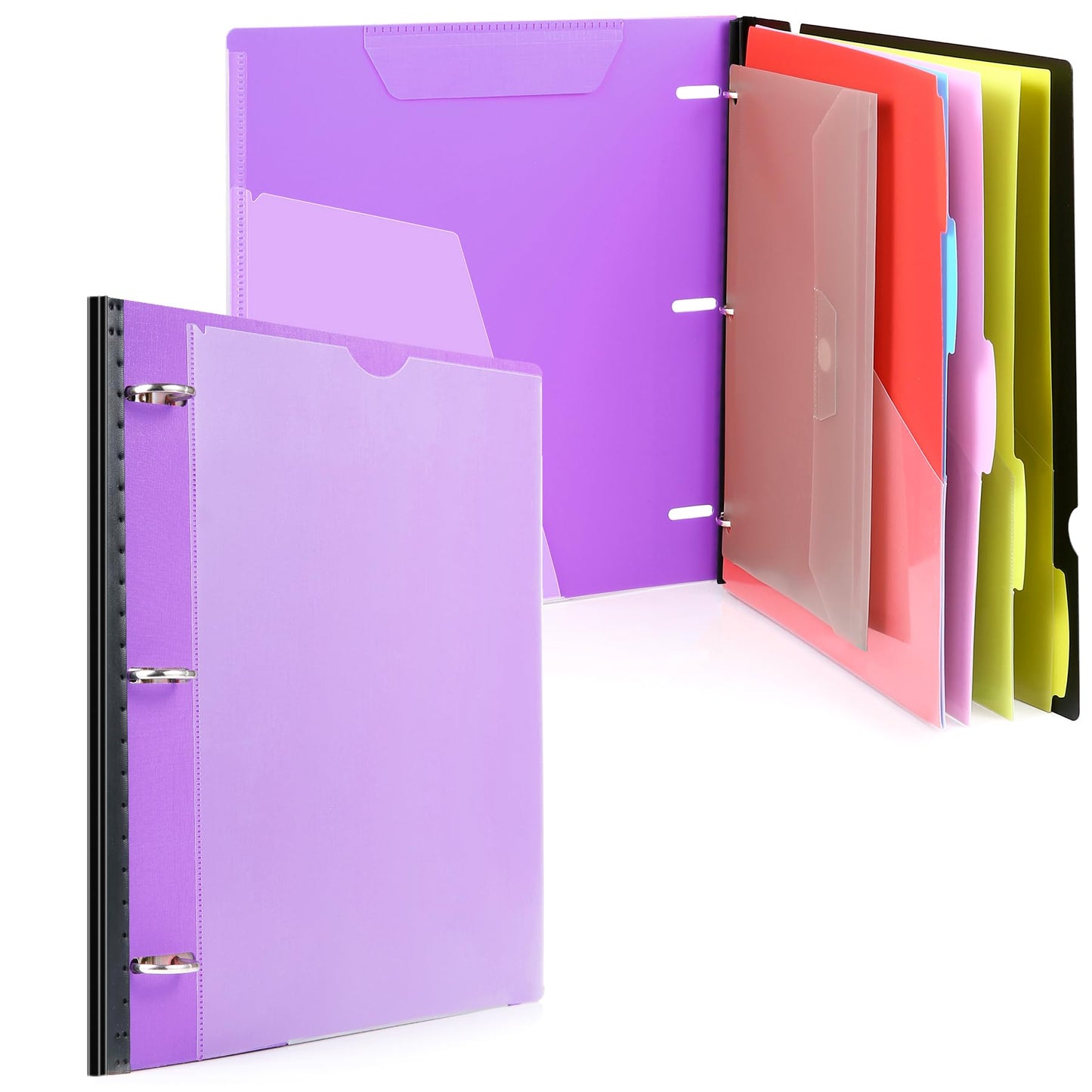 WOT I Telescoping Project Organizer, Refillable 3 Ring Binder with Dividers and Pockets, 13 Pocket Folders, 1 Inch 3 Rings, Purple
