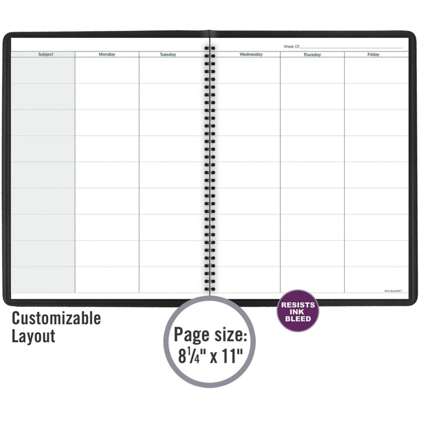 AT-A-Glance Teacher Planner, 8-1/4" x 10-7/8", Undated Weekly & Daily Planner, Academic Lesson Plan Book for Family Homeschool Supplies, Agenda with Twin-Wire Binding, Black Leather (8015505)