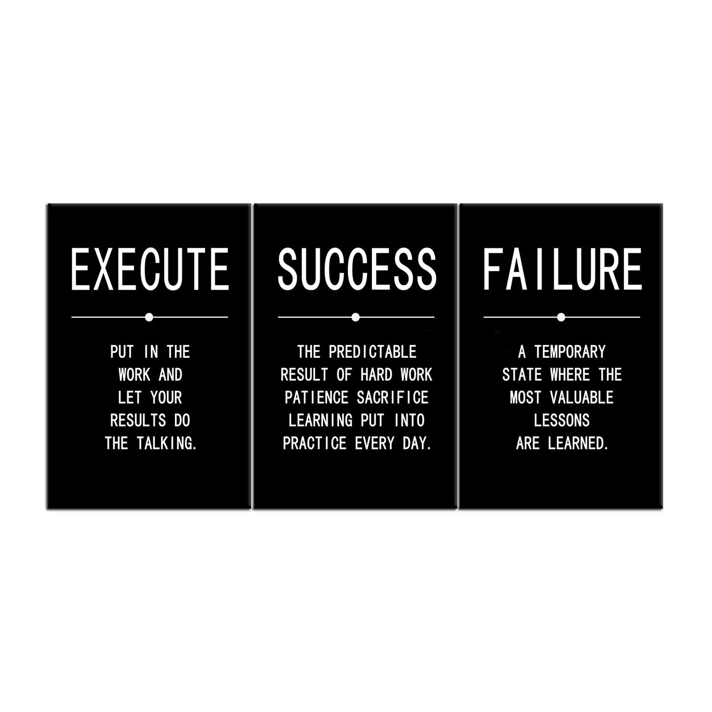 Inspirational Wall Art Success Quote Canvas Painting Positive Motivational Wall Art Execute Failure Definition 3 Pieces Black Poster Framed Artwork Prints Picture for Living Room Office [48''Wx 24''H]