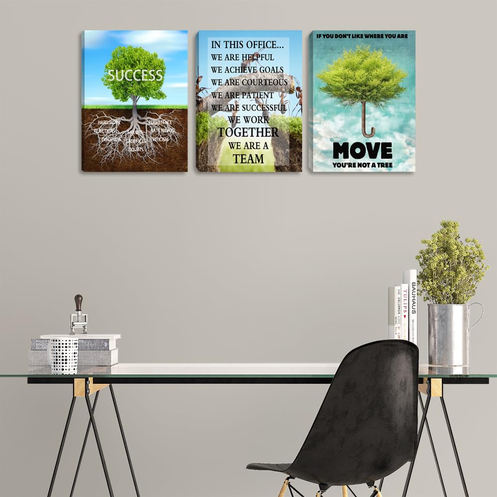 Motivational Wall Art Canvas Tree Poster Prints Wall Art Inspirational Canvas Wall Decor Success Artwork Entrepreneur Team Quote Office Wall Decor for Home Workplace Framed Decoration(36''Wx 16''H)