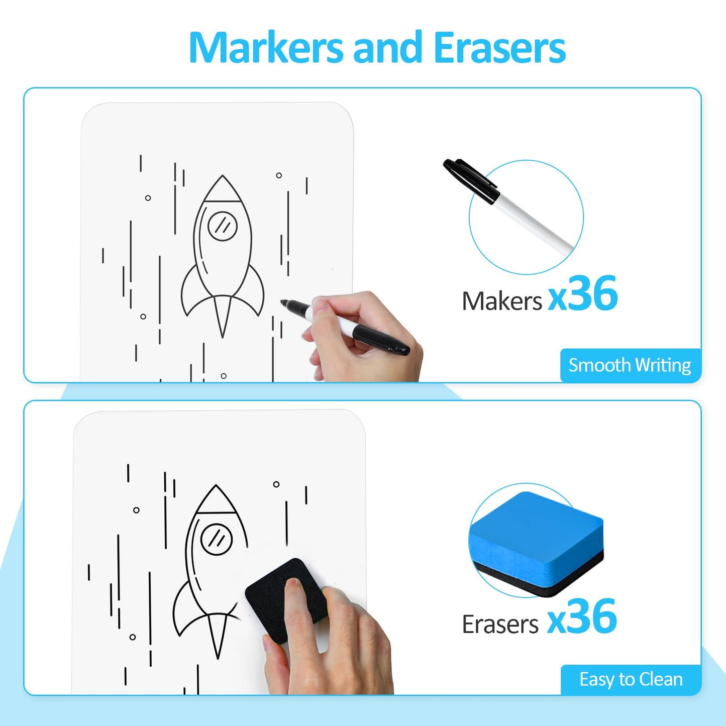 Dry Erase LapBoards, PANDRI 36 Pack Double Sided 12.5 x 9 Inch Dry Erase Boards with 36 Erasers and 36 Markers, Whiteboards for Kids Students Classroom Teacher Supplies