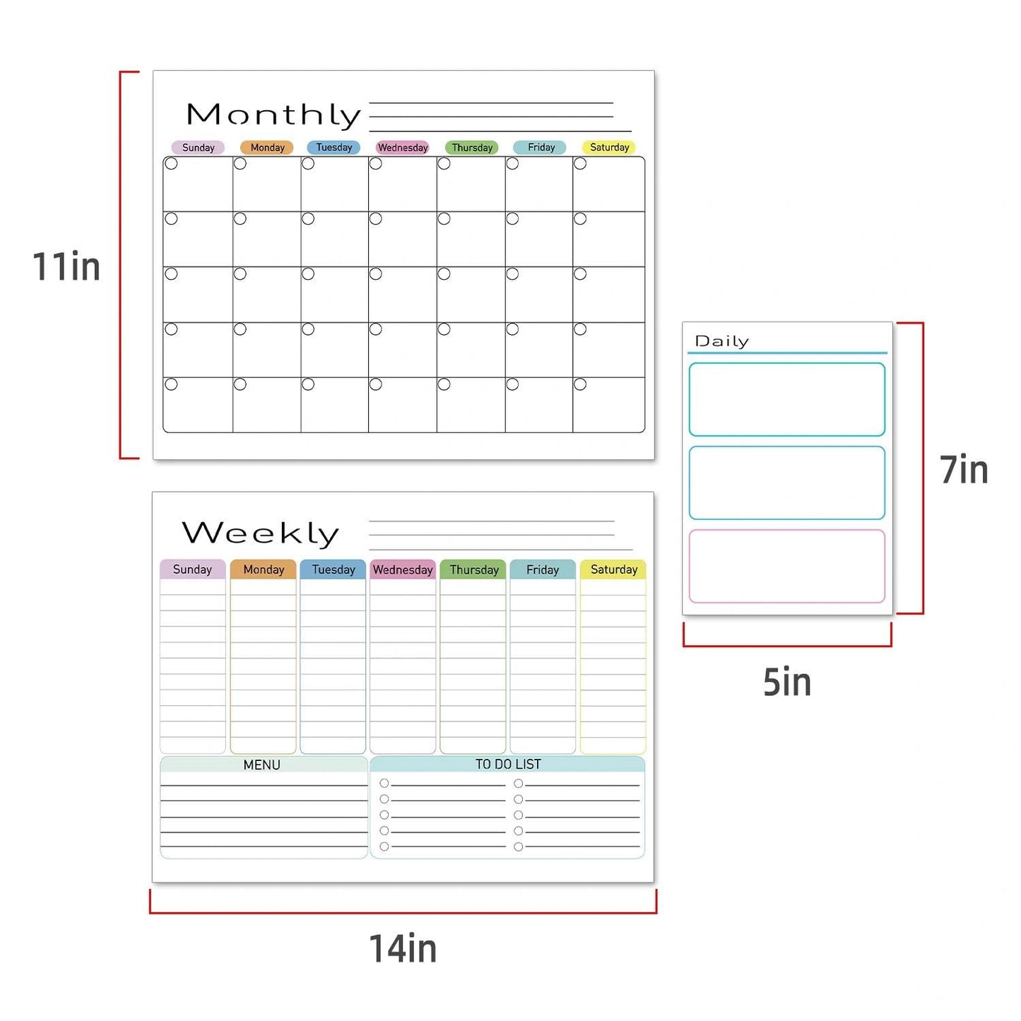 Hivillexun Magnetic Dry Erase Calendar for Fridge - 3 Pack Monthly, Weekly & Daily Planner Set (14"x11"), Includes 8 Ultra-Fine Tip Magnetic Markers & Large Bone Eraser, Reusable Whiteboard