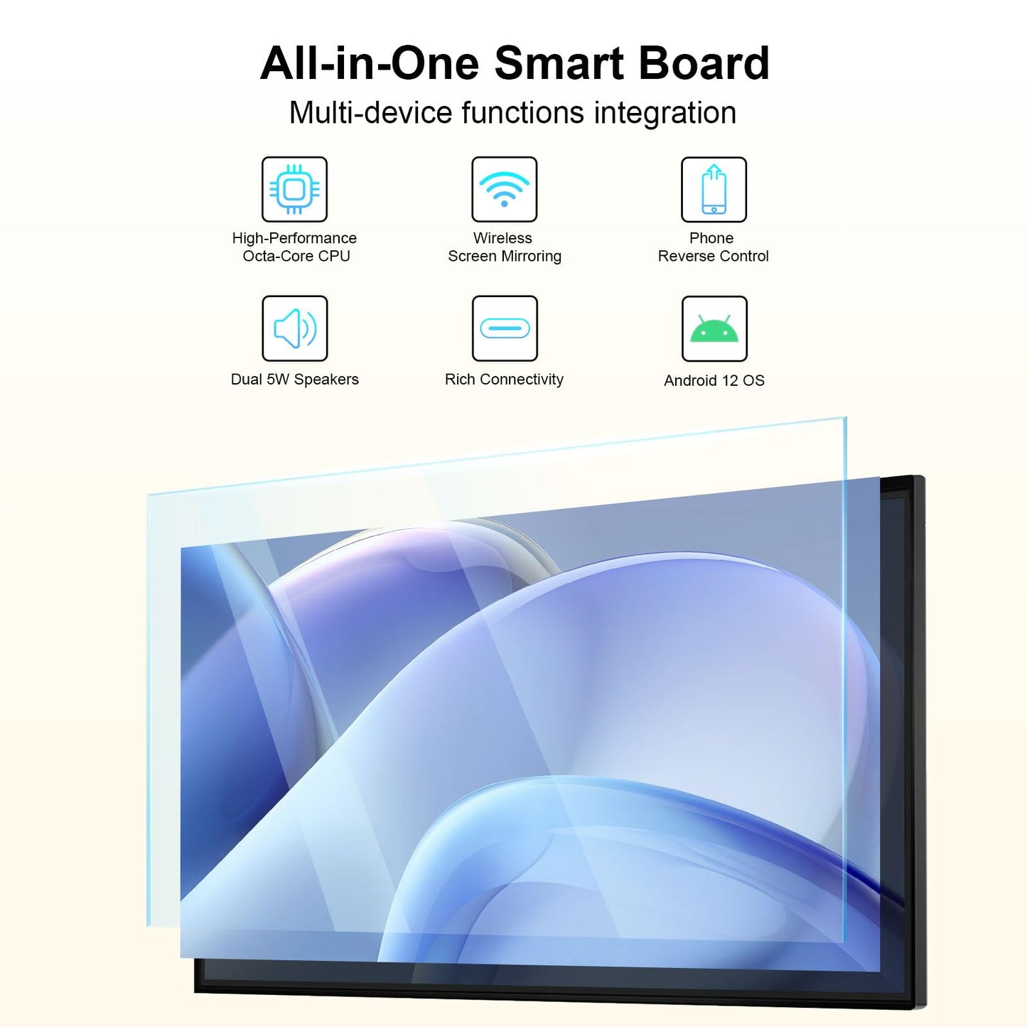JYXOIHUB Smart Board, 49 Inch Digital Electronic Whiteboard with 8-Core CPU, Support 8K UHD Decoding, Smartboard for Classroom, Screen Mirroring for Live Streaming, Advertising(Board Only)