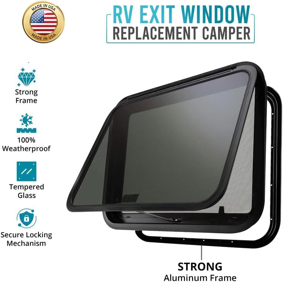 PRO FLEX RV Exit Window ·Tempered Glass, Easy Installation, DOT Certified ·30in W x 20in H ·Weather-Resistant