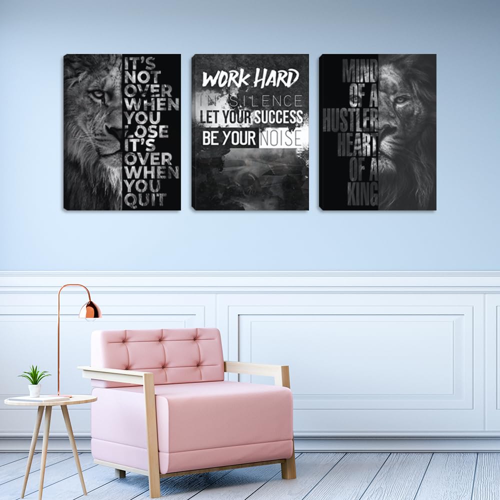 Motivational Quotes Wall Art Lion Canvas Art Inspiring Entrepreneur Success Motivational Wall Decor Inspirational Lion Poster Prints Framed Wall Art Posters Office Decor(36''Wx 16''H)
