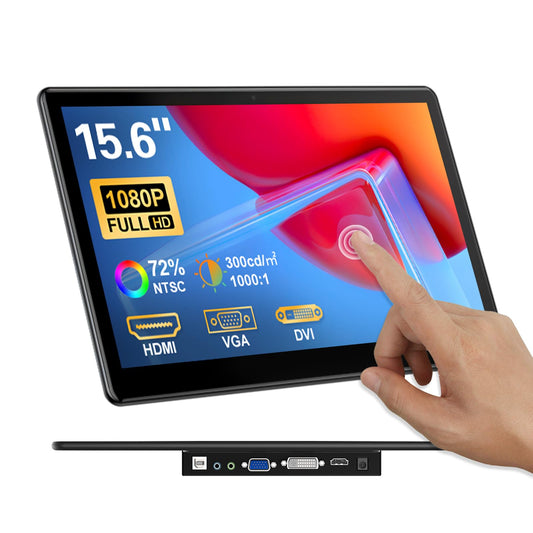 15.6" Portable Touchscreen Monitor, FHD 1920×1080 IPS Ra Pi Touch Screen Monitor for Laptop HDMI VGA DVI 10-Point Touchable Display VESA 75x75 Mountable for Laptops PC Pi POS Kiosk Home Industrial