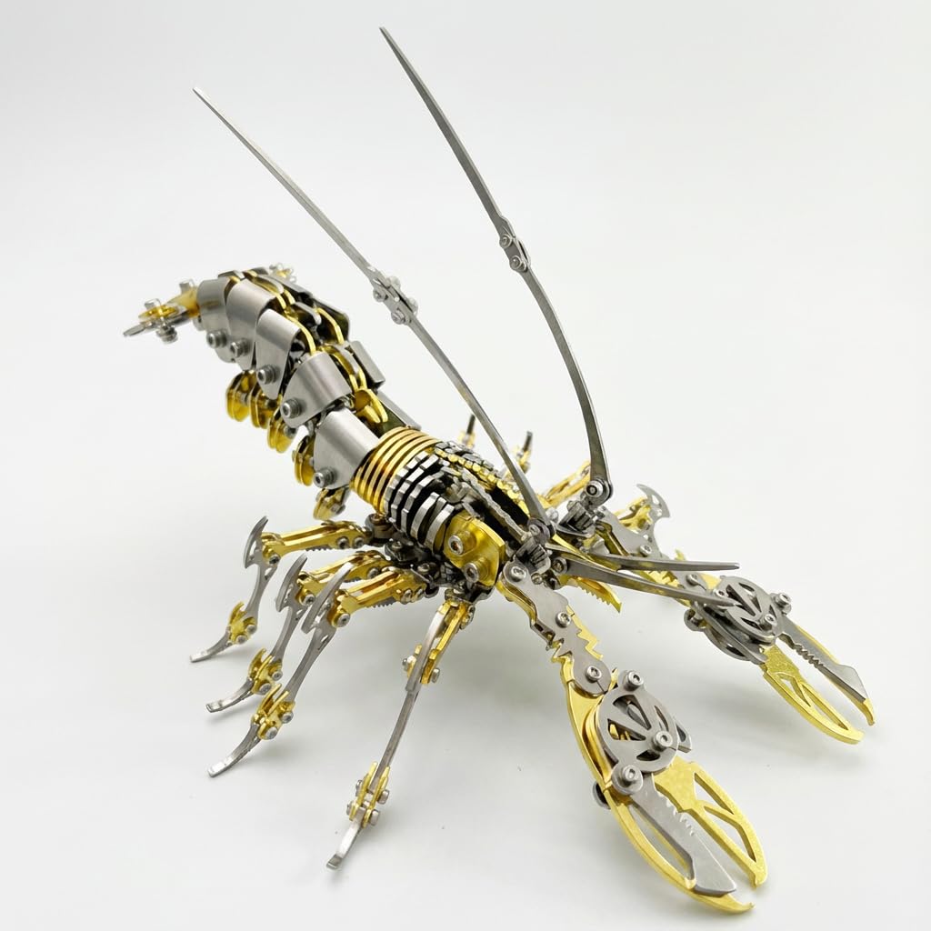 Fccgear 3D Metal Assembly Model Set Mechanical Lobster Model Kit for Adults, 600pcs Brain Teaser STEM Kit for Kids, DIY Hobbies for Men Women - Creative DIY Gift for Adults & Teens (Golden)