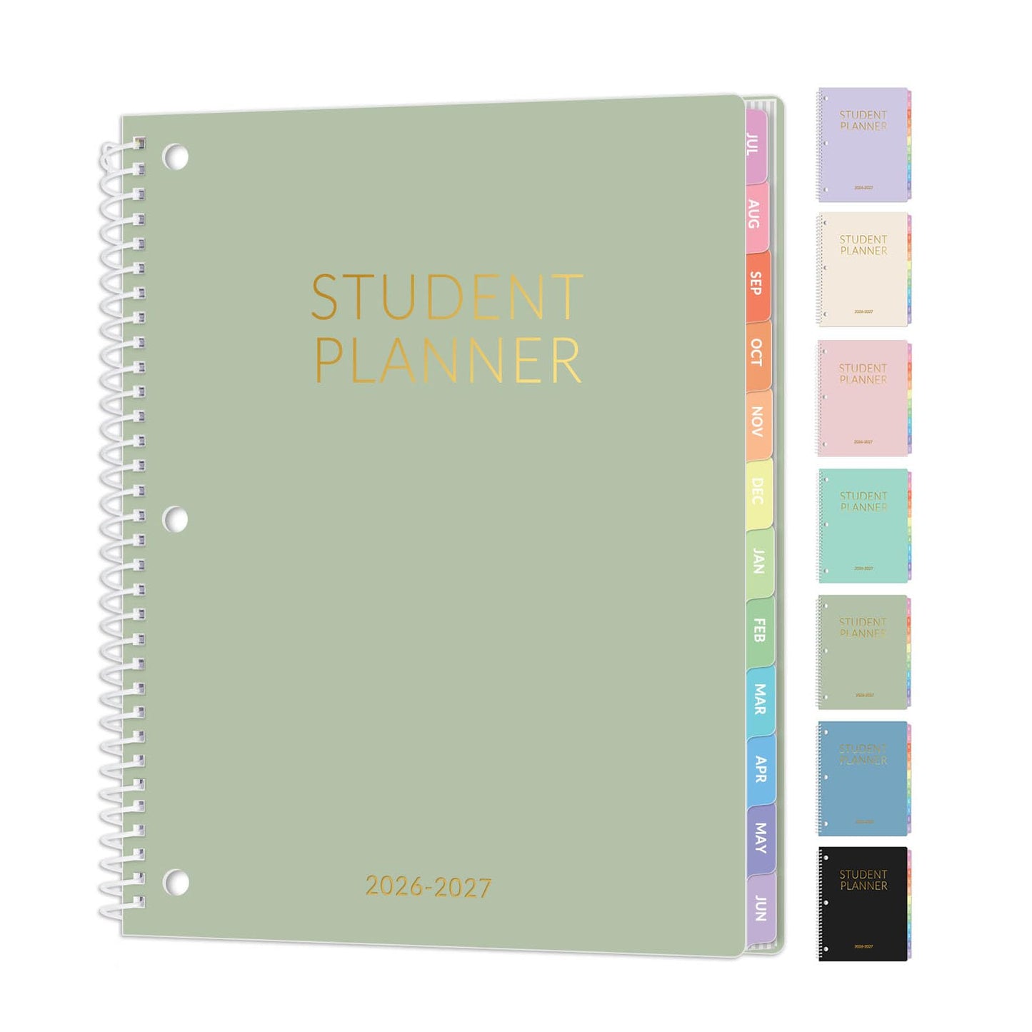 Student Planner 2026-2027, SUNEE Academic Weekly & Monthly School Planner, Jul. 2026 - Jun. 2027, 8.5"×11" School Lesson Plan Book with Week's Goals, Bookmark, Monthly Tabs, 3-Hole Punched, Sage Green