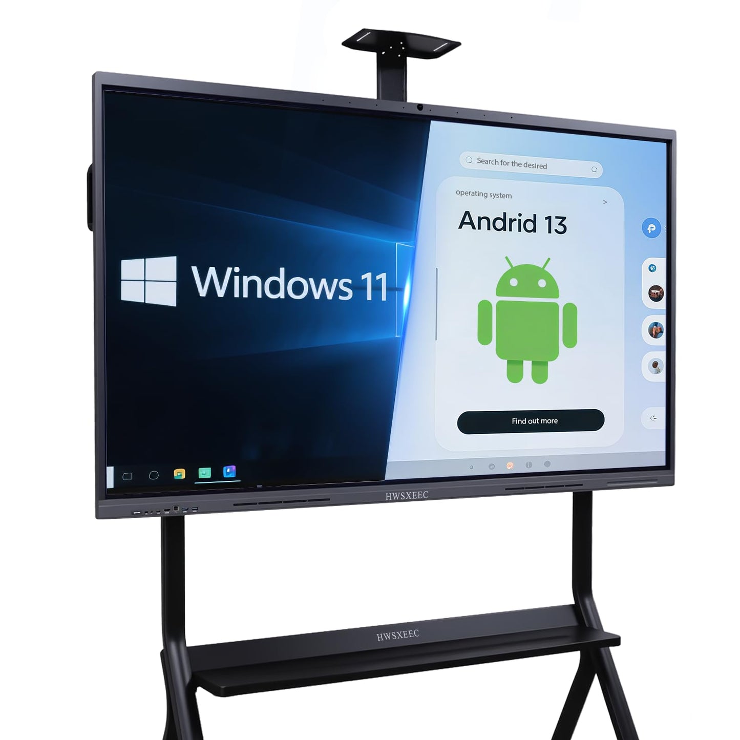 HWSXEEC Smart Board 65 inch, Interactive Smartboard Digital Whiteboard with Dual OS Android Windows, Touch Screen Wall Mount for Classroom Business Office