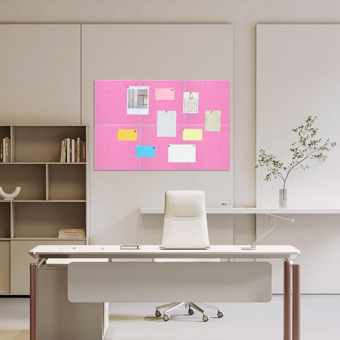 Large Cork Board 36" x 24", 6 Pack Felt Bulletin Board with 30 Pushpins, Cork Boards Alternative with Self-Adhesive Strips, Felt Wall Tiles Pin Boards for Walls Office Home School Decor-Hot Pink