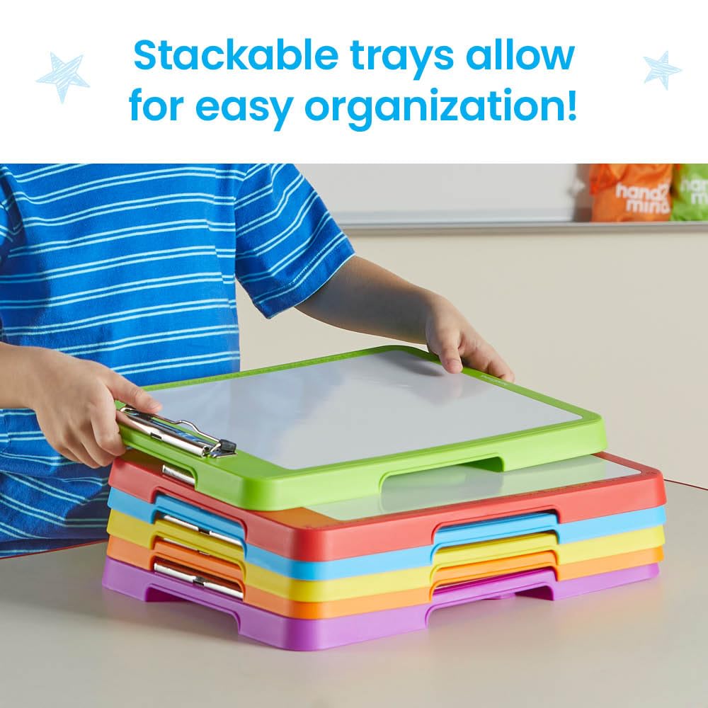 hand2mind Rainbow Writing Slant Boards, Desktop Whiteboard Clipboards, Reusable Handwriting Practice for Kids, Learn to Write Letters, Classroom Teacher Supplies, Multicolored, Set of 6
