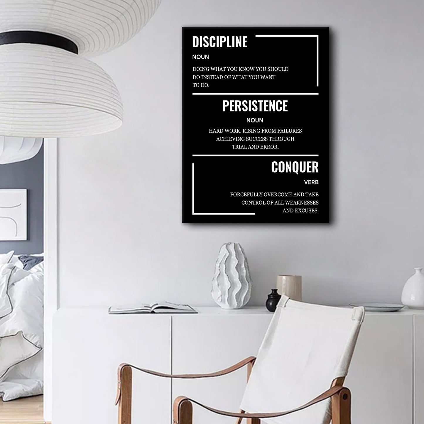 Motivational Canvas Wall Art Poster Print Discipline Persistence Conquer Inspirational Entrepreneur Quotes Picture Painting for Kitchen Teens Room Office Painting Stretched and Framed [18''Wx24''H]