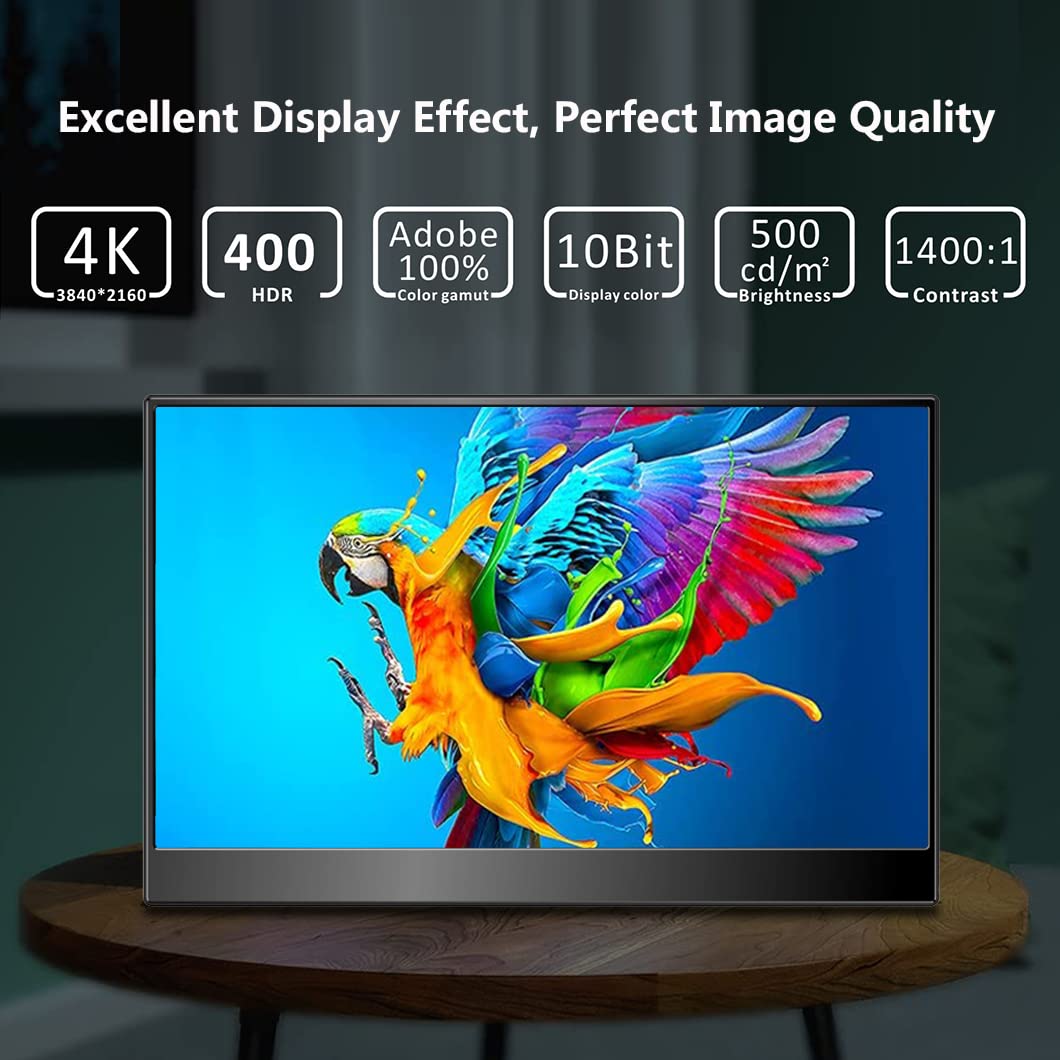 Magedok 4k Portable Monitor, 14 Inch Portable Monitor USB C, 10-Bit Adobe 95% HDR Game Display with USB C/HDMI/Mini DP Compatible with Laptop/Game Console/PC/Surface (14")
