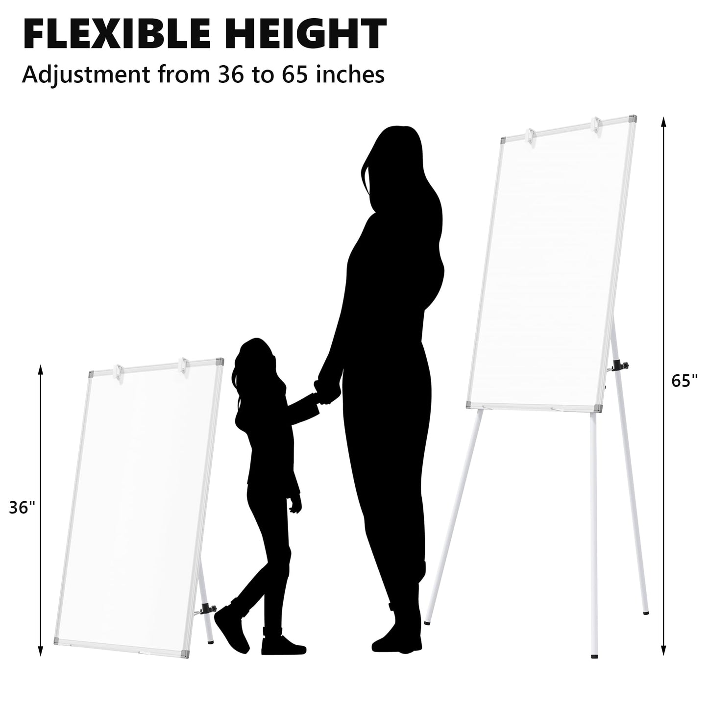 Large Whiteboard Easel with Stand, 36" x 24" Portable Standing Magnetic Dry Erase White Board, 3' x 2' Tripod Height Adjustable Flip Chart Easel for Home Office Classroom School, Silver