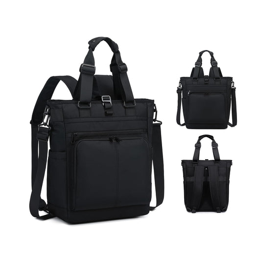 3 in 1 Convertible Backpack, Japanese Minimalist Tote Crossbody Bag, Adjustable Underarm Strap, Anti-Theft, Water Resistant Daypack Fits 15.6 Laptop for Office, Graduate Study, Travel & Casual, Black