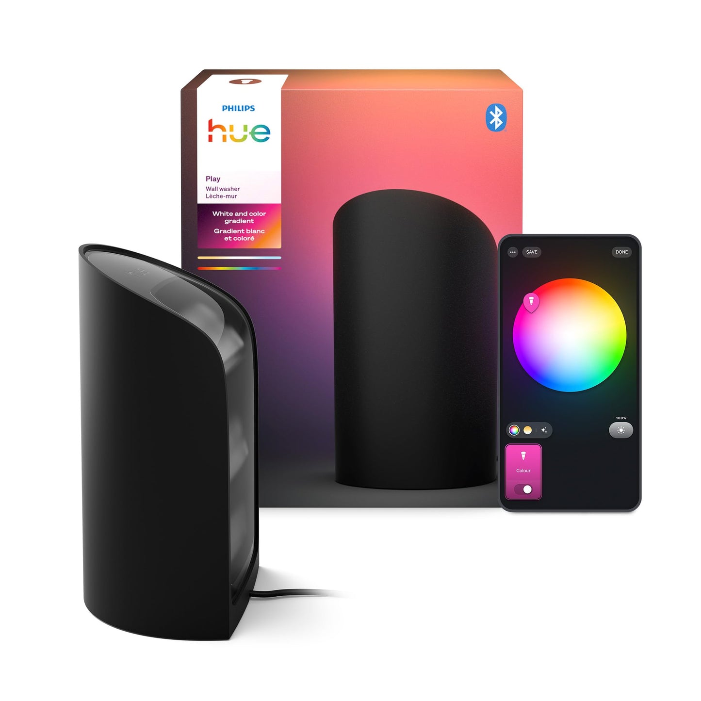 Philips Hue Play Smart Wall Washer Light, Bluetooth Compatible, Voice Control, 1-Pack, Black, Model 590166