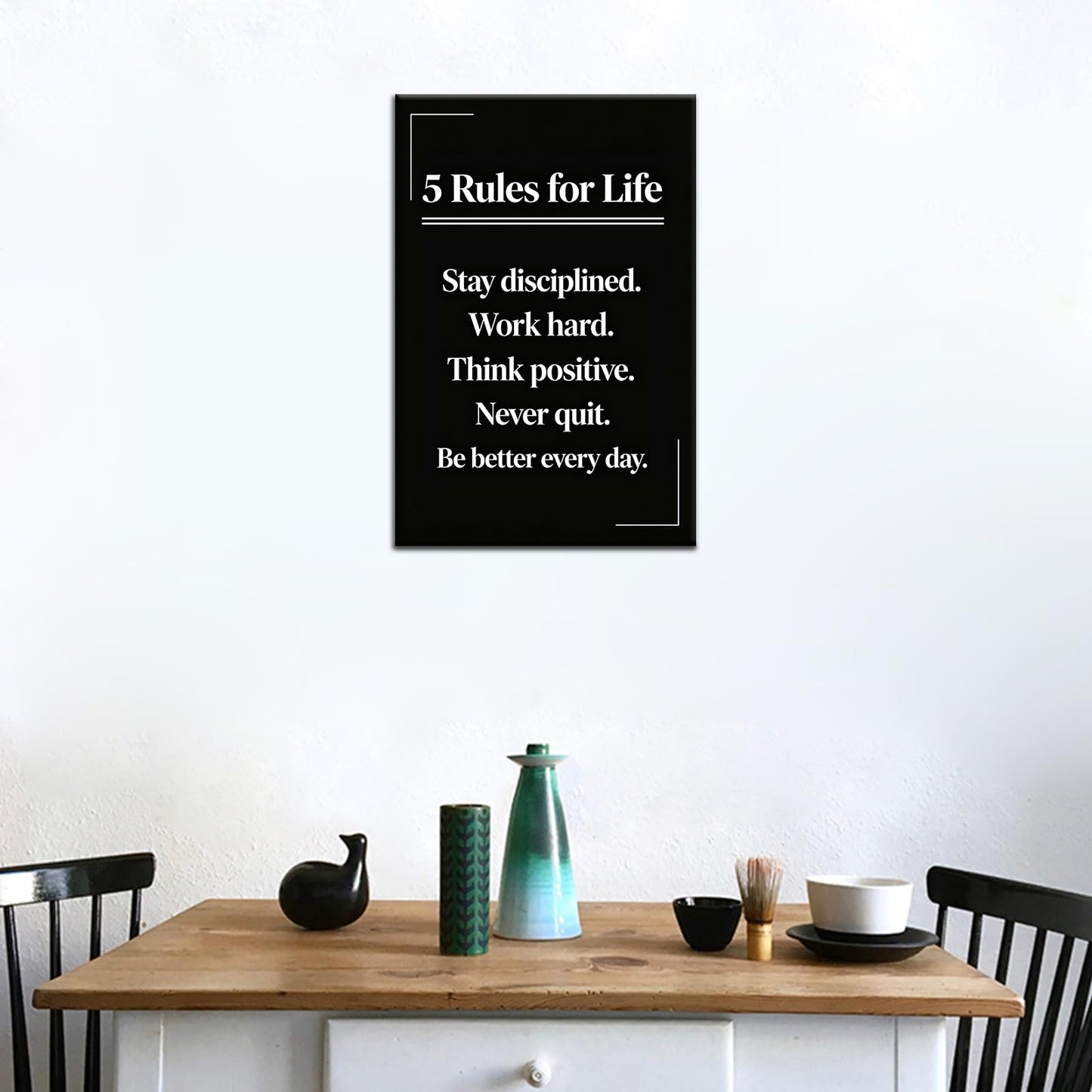 PSYYSP Motivational Wall Decor Office 5 Rules For Life Inspirational Poster For Office Men Women Success Quotes Canvas Wall Art Framed Modern Daily Discipline Sign Office Decorations 12x18 Inch