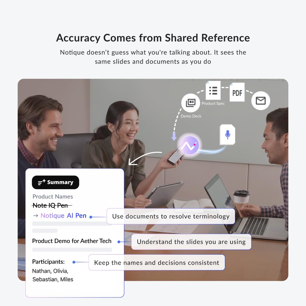 Notique AI Pen | Pocket AI Voice Recorder | Audio Recorder | Discreet Recording Device | AI Summarize & Transcribe for Multi-File & Meeting Timeline | No Monthly Fees