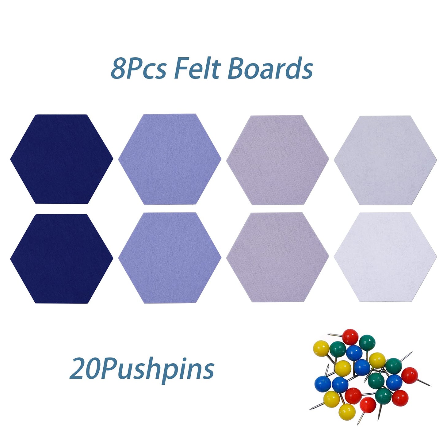 Afumazi 8Pcs Hexagon Felt Cork Board Tiles Self Adhesive Bulletin Board, Pin Board for Wall Decor Memos Photos Display (Set B)