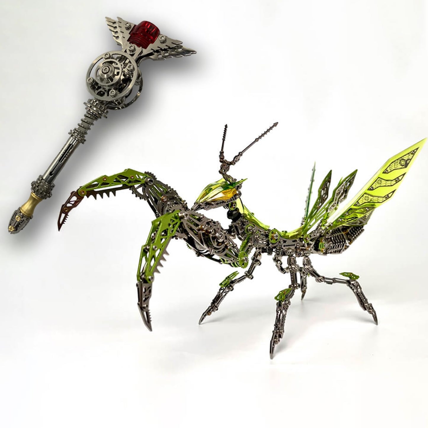 Metalkitor 3D Metal Puzzles for Adults, Giant Mantis Model Kit with Magic Wand - Steampunk DIY Ornament - Assembly Jigsaw Craft Brain Teaser - Perfect Room Decor and Gift Choice(1200+PCS, Grass Green)