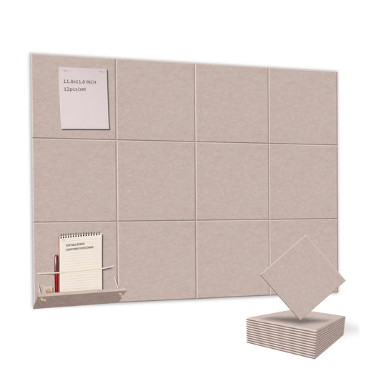 12 Pack Bulletin Boards 48" x 36" Alternative Cork Board for Office,Built-in Storage Device，Large Cork Boards for Walls ， Felt Wall Tiles, Contains Removable Security Stickers and PushPins (F-Beige)